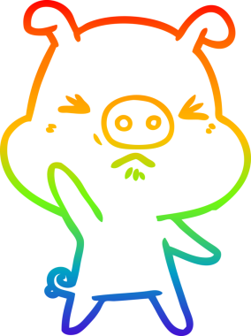 Bir insan tarafından çizilmiş kızgın bir domuzun gökkuşağı gradyan çizimi