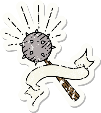 Bir insanın çizdiği eski dövme stili ortaçağ topuzu çıkartması.