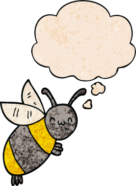 Bir insan tarafından çizilmiş grunge desenli düşünce balonu olan sevimli çizgi film arısı.