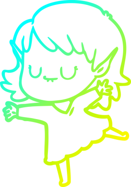 Bir insanın çizdiği elbiseyi giyen mutlu bir elf kızı çiziyor.