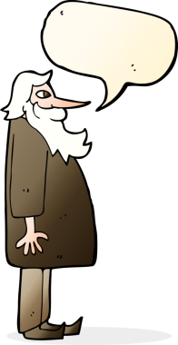 Bir insan tarafından çizilmiş konuşma balonlu sakallı yaşlı adam.