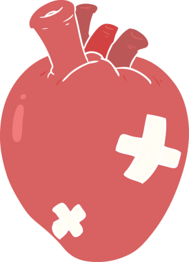 Bir insan tarafından çizilmiş düz renkli karikatür kalp.