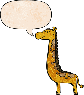 bir insan tarafından çizilmiş eski moda konuşma baloncuklu çizgi film zürafası.