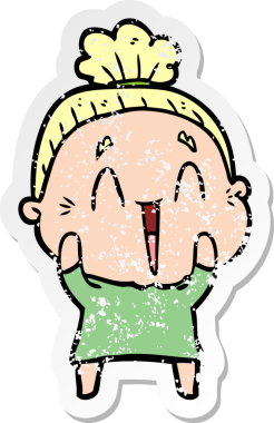 Bir insan tarafından çizilmiş mutlu, yaşlı bir kadının sıkıntılı çıkartması.