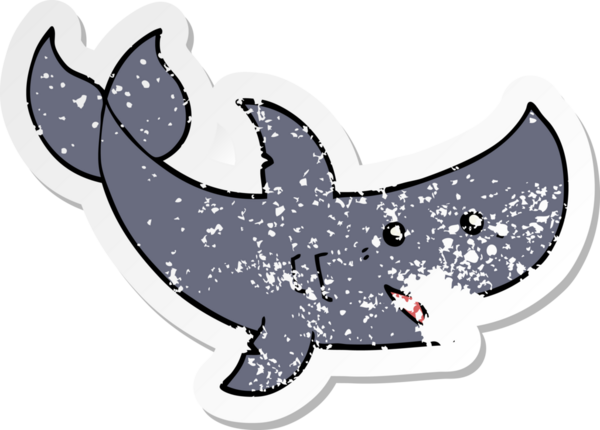 Bir insan tarafından çizilmiş bir karikatür köpekbalığının sıkıntılı çıkartması.