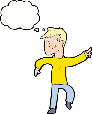 çizgi film mutlu adam bir insan tarafından çizilen düşünce baloncuğu ile işaret