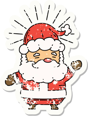 Bir insan tarafından çizilmiş eski bir dövme stili Noel Baba karakterinin eski çıkartması.