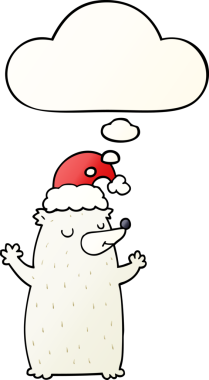 Bir insan tarafından çizilmiş yumuşak eğimli düşünce baloncuklu şirin çizgi film Noel ayısı.