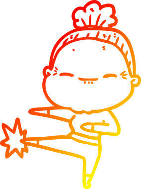 Bir insan tarafından çizilmiş barışçıl, yaşlı bir kadının sıcak çizgi çizimi.