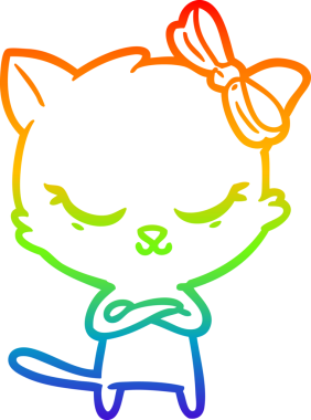 Gökkuşağı gradyan çizimi. Bir insan tarafından çizilmiş şirin bir çizgi film kedisi.