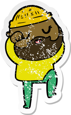 Bir insan tarafından çizilmiş sakallı bir çizgi film karakterinin sıkıntılı çıkartması.