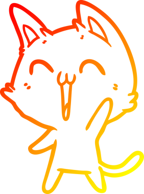 Bir insan tarafından miyavlanan mutlu bir çizgi film kedisinin sıcak çizgi çizimi