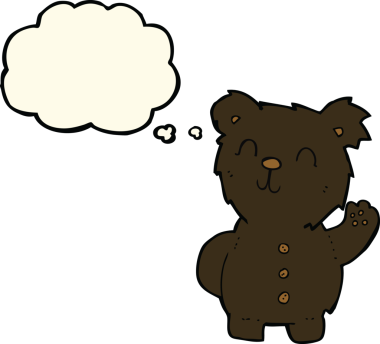 Bir insan tarafından çizilmiş düşünce baloncuklu kara ayı.