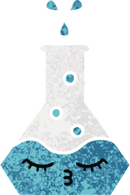 Bir insan tarafından çizilmiş bir deney şişesinin retro çizim tarzı karikatürü.