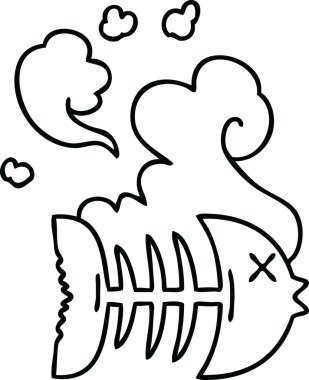 Bir insan tarafından çizilmiş garip çizgi film ölü balık