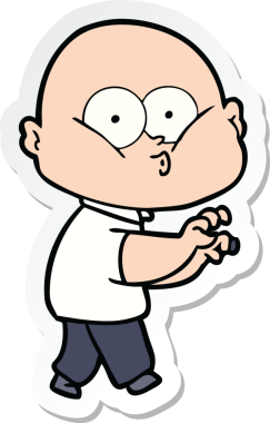 Bir insan tarafından çizilmiş kel bir adamın çıkartması.