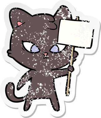 Bir insan tarafından çizilmiş şirin bir çizgi film kedisinin sıkıntılı çıkartması.