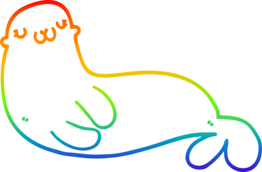 Gökkuşağı gradyan çizgisi bir insan tarafından çizilmiş şirin bir fok resmi.