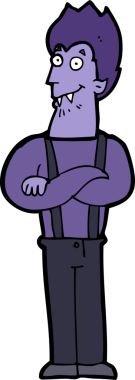 Bir insan tarafından çizilmiş mutlu vampir çizgi filmi.