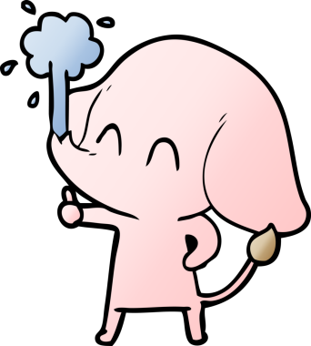 Bir insan tarafından çizilmiş su püskürten sevimli bir fil.