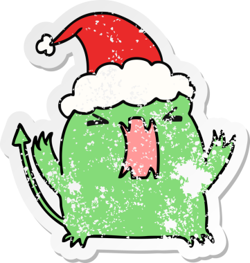 Bir insan tarafından çizilmiş kawaii şeytanının kederli Noel çıkartması.