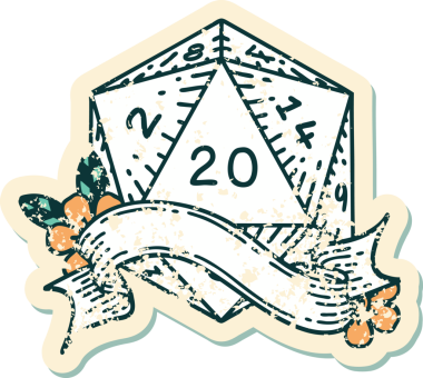 Retro Dövme Biçimi Doğal 20 D20 zar bir insan tarafından çizildi