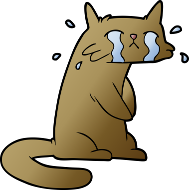 Bir insan tarafından çizilmiş ağlayan kedi çizgi filmi.