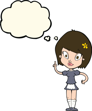 Bir insan tarafından çizilmiş düşünce baloncuğu olan güzel bir kız.