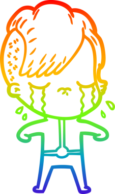 Gökkuşağının gradyan çizimi bir insan tarafından çizilmiş ağlayan bir kız çizgi filmi.