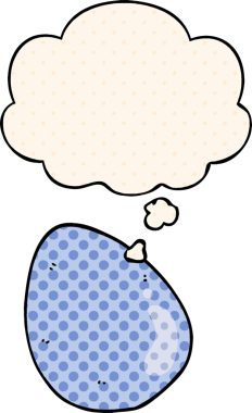 Çizgi roman tarzında bir insan tarafından çizilmiş düşünce baloncuklu çizgi film yumurtası.