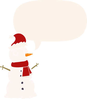 bir insan tarafından çizilmiş, konuşma baloncuklu kardan adam.