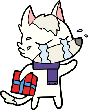 Bir insan tarafından çizilmiş Noel hediyeli ağlayan kurt çizgi filmi.