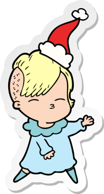 Bir insan tarafından çizilmiş Noel Baba şapkası giyen şaşı bir kızın el yazısı.