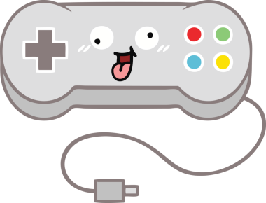 Bir insan tarafından çizilmiş bir oyun denetleyicisinin düz renk retro karikatürü