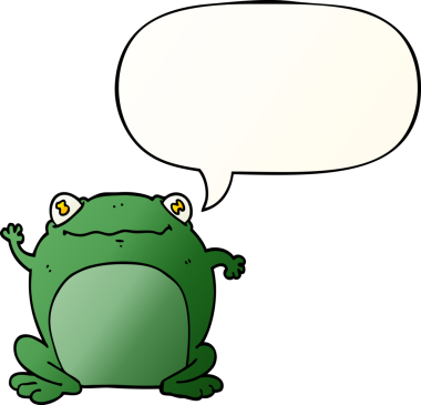 bir insan tarafından çizilmiş, konuşma baloncuklu çizgi film kurbağası.