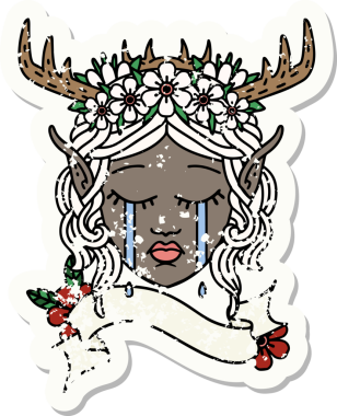 Retro Dövme Tarzı Üzgün Elf Karakteri Yüzü Bir İnsan Tarafından Çizildi