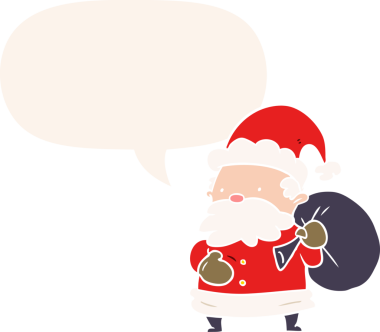 Bir insan tarafından çizilmiş eski tarz konuşma baloncuğu olan çizgi film Noel Baba.