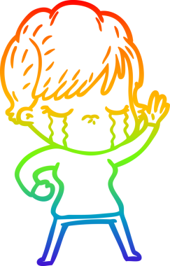 Gökkuşağı gradyan çizimi bir insan tarafından çizilmiş ağlayan bir çizgi kadın çizimi