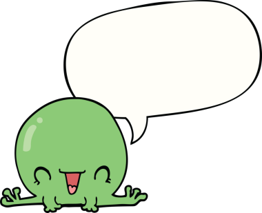 bir insan tarafından çizilmiş konuşma balonlu bir kurbağa.