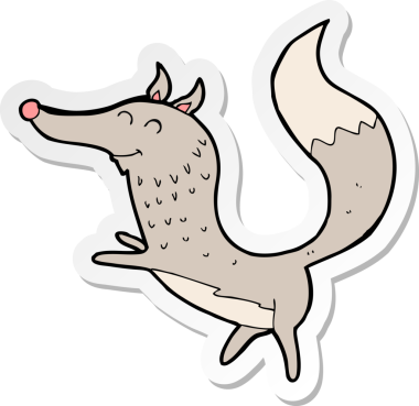 Bir insan tarafından çizilmiş mutlu bir kurdun çıkartması.