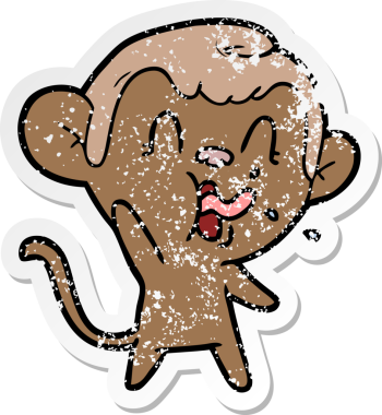 Bir insan tarafından çizilmiş çılgın bir çizgi maymunun sıkıntılı çıkartması.