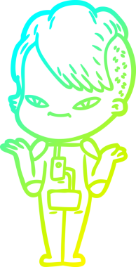 Hipster saç kesimi bir insan tarafından çizilmiş hoş bir çizgi film kızı çizimi.