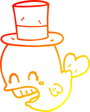 Bir insanın çizdiği şapkayı takan bir balinanın sıcak çizgi çizimi