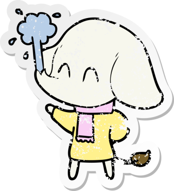 Bir insan tarafından çizilmiş su püskürten şirin bir filin sıkıntılı çıkartması.