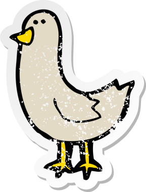 Bir insan tarafından çizilmiş karikatür kuşunun gerilmiş çıkartması.