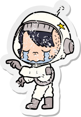 Bir insan tarafından çizilmiş ağlayan astronot bir kızın sıkıntılı çıkartması.