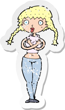 Çizgi filmin gerilimli çıkartması. Bir insan tarafından çizilmiş, gücenmiş bir kadın.