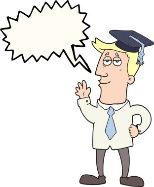 Bir insan tarafından çizilmiş serbest konuşma balonu karikatürü mezunuyum.