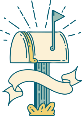 Bir insan tarafından çizilmiş dövme stili kapalı posta kutusu olan kaydırma pankartı