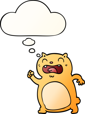 Bir insan tarafından çizilmiş yumuşak eğimli düşünce baloncuklu çizgi film kedisi.